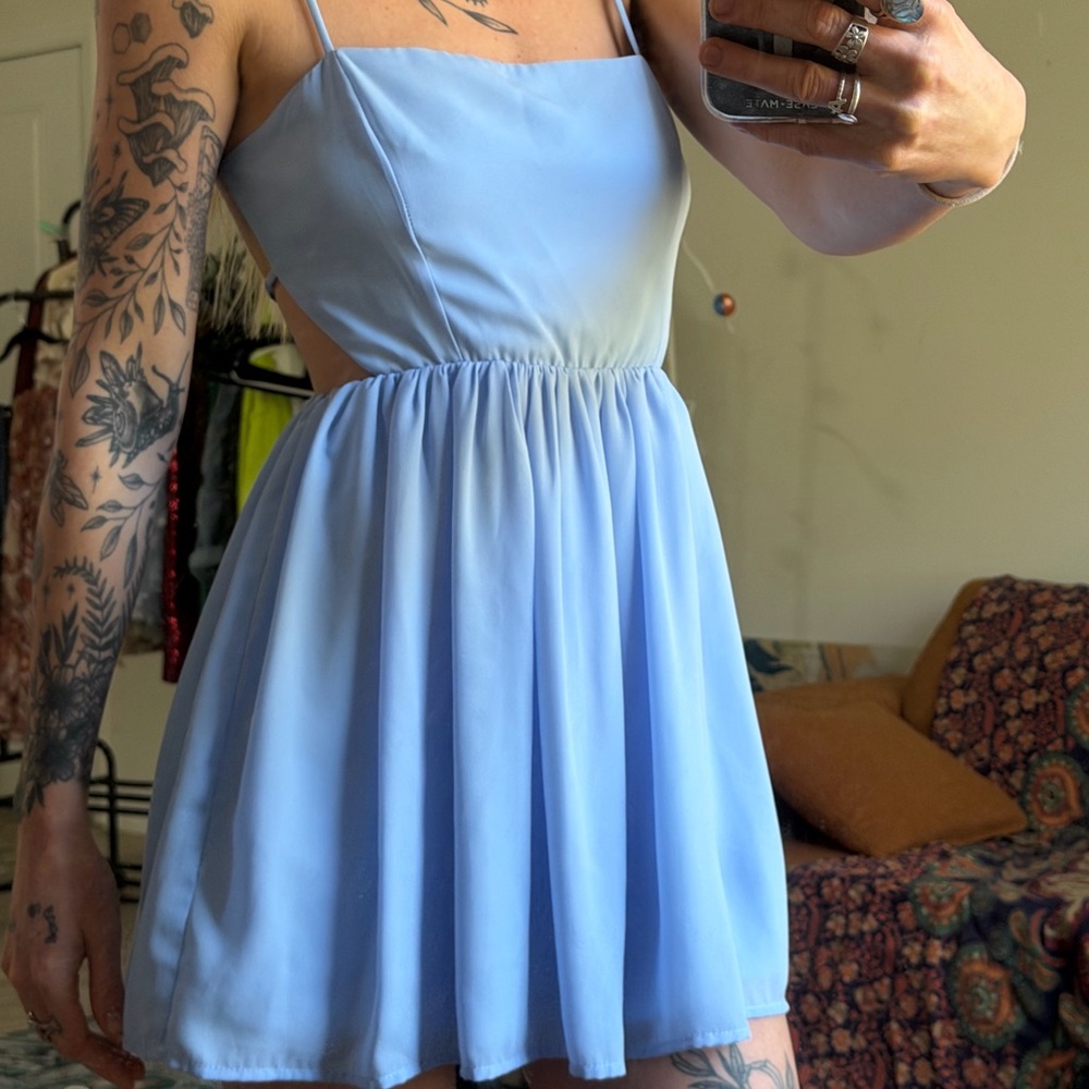 Elegant Blue Spaghetti Strap Dress